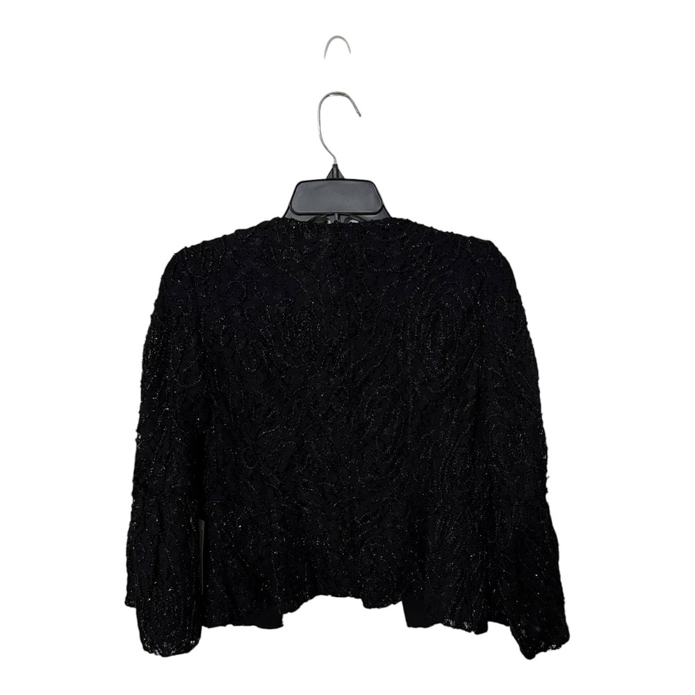 Zara Basic Womens Black Lace Metallic Open Front Bell Sleeve Jacket 8741/222 XS - Picture 2 of 7